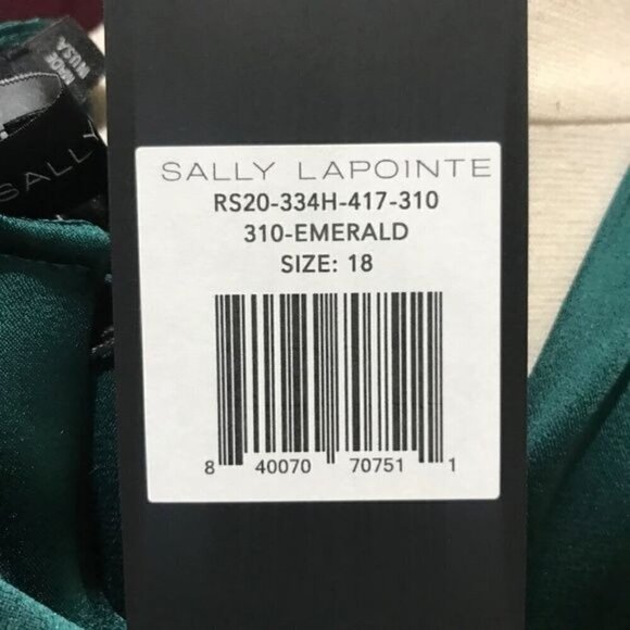 Sally Lapointe Dress 18 Green Cowl Neck Drape Luxury Old Money Belted Satin - Picture 12 of 16